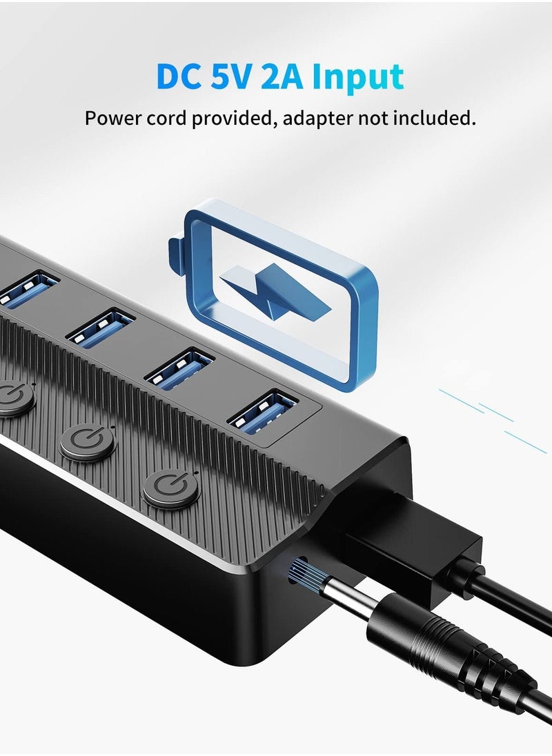 Generic - 6-Port USB 3.0 Hub, USB Splitter for Laptop with Individual On/Off Switches and Light, 3ft Long Cord, USB Port Hub Extension for PC and Computer[Multiple USB Port] 6 USB data transfer ports make it ve - Image 1