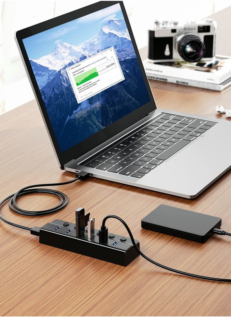 Generic - 6-Port USB 3.0 Hub, USB Splitter for Laptop with Individual On/Off Switches and Light, 3ft Long Cord, USB Port Hub Extension for PC and Computer[Multiple USB Port] 6 USB data transfer ports make it ve - Image 1