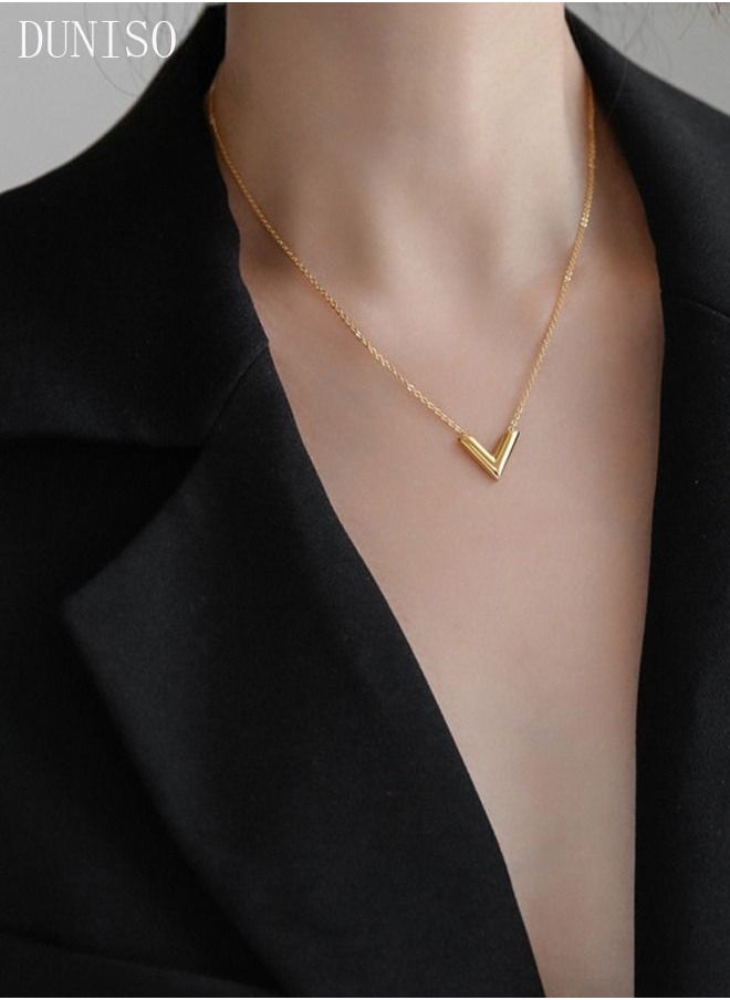DUNISO V-Shaped Pendant Necklace For Women and Girls Trendy Fashion Accessories with a Unique Minimalist Vibe Fashion Jewelry Dress Accessories  - Image 2