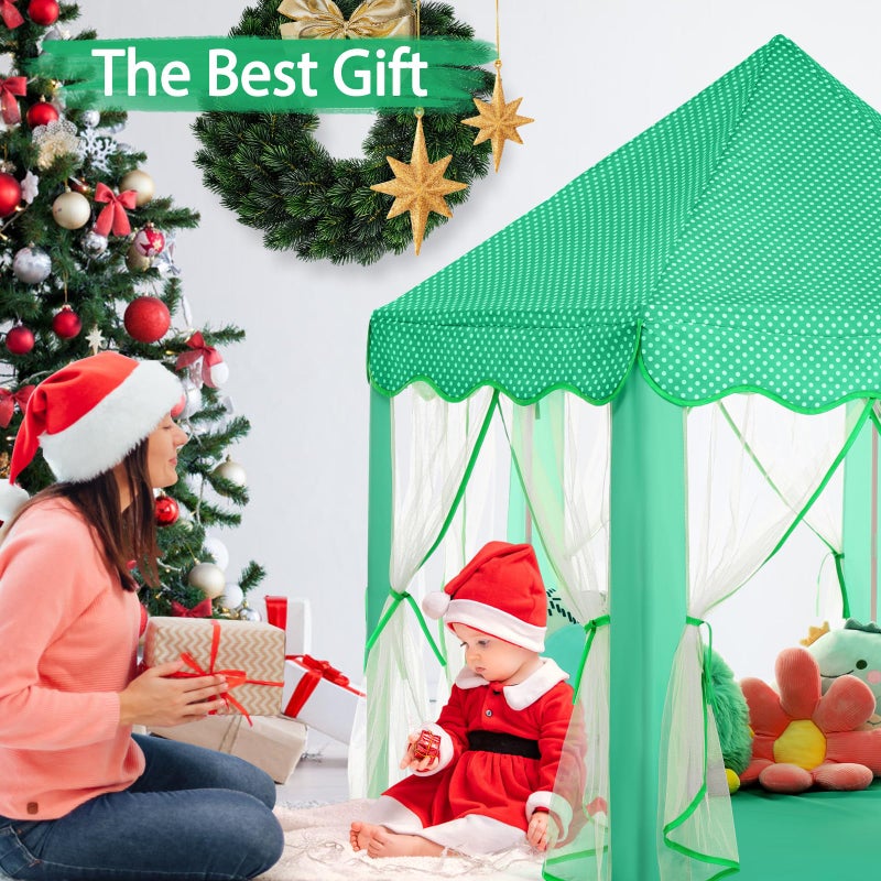Monobeach Princess Tent Girls Green Large Playhouse Kids Castle Play Tent with Star Lights Gift Toy for Children Indoor and Outdoor Games - Image 4