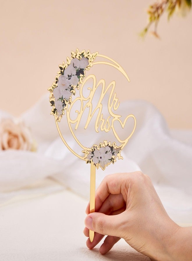 Flycalf Wedding Cake Topper Mr and Mrs Acrylic Gold Engagement Decor Bride & Groom Sign (Style 1) - Image 2