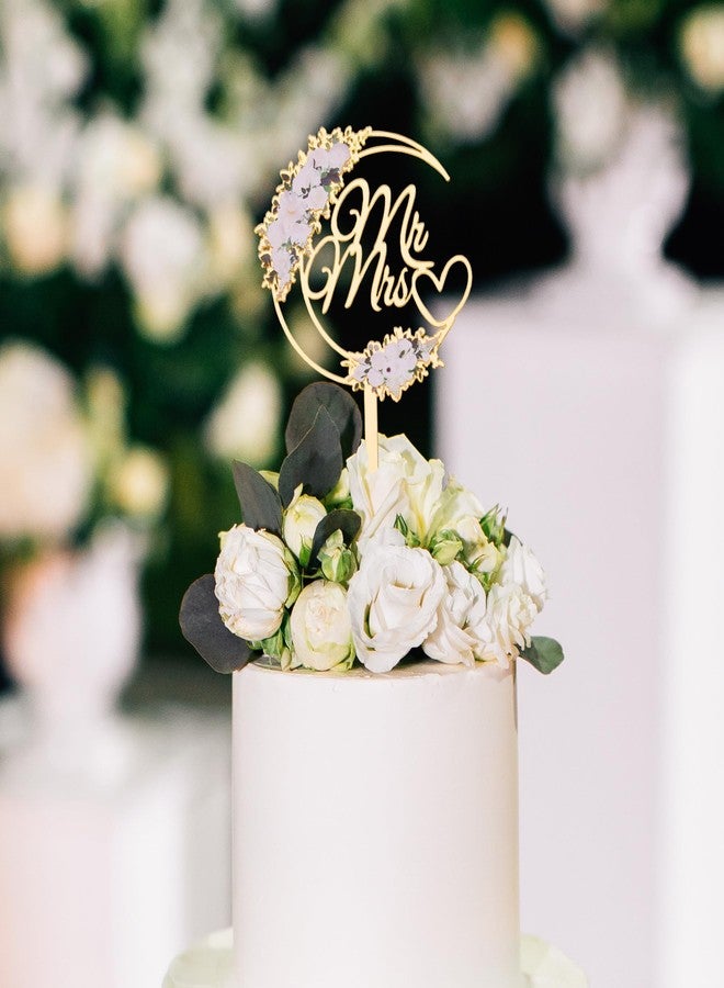 Flycalf Wedding Cake Topper Mr and Mrs Acrylic Gold Engagement Decor Bride & Groom Sign (Style 1) - Image 1