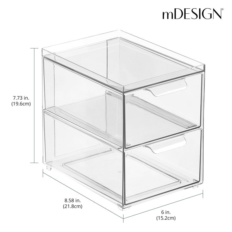 mDesign Stackable Storage Containers Box with 2 Pull-Out Drawers - Stacking Plastic Drawer Bins for Kitchen Pantry and Cupboard, Cabinet, Counter, Island and Tables - Lumiere Collection - Clear - Image 3