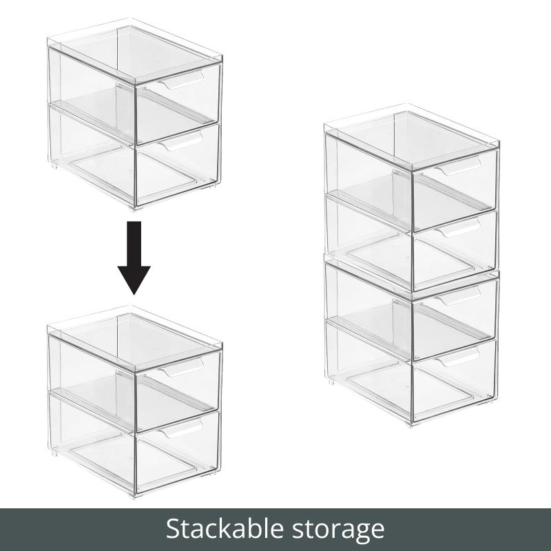 mDesign Stackable Storage Containers Box with 2 Pull-Out Drawers - Stacking Plastic Drawer Bins for Kitchen Pantry and Cupboard, Cabinet, Counter, Island and Tables - Lumiere Collection - Clear - Image 4