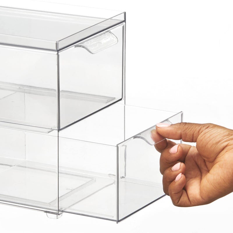 mDesign Stackable Storage Containers Box with 2 Pull-Out Drawers - Stacking Plastic Drawer Bins for Kitchen Pantry and Cupboard, Cabinet, Counter, Island and Tables - Lumiere Collection - Clear - Image 5