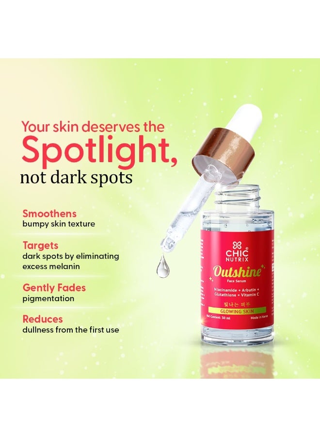 Chicnutrix Outshine – Korean Brightening Face Serum | | 5 Powerful Actives - Niacinamide, Glutathione, Vitamin C | For Pigmentation, Dark Spots & Acne Marks | For All Skin Types - Image 3