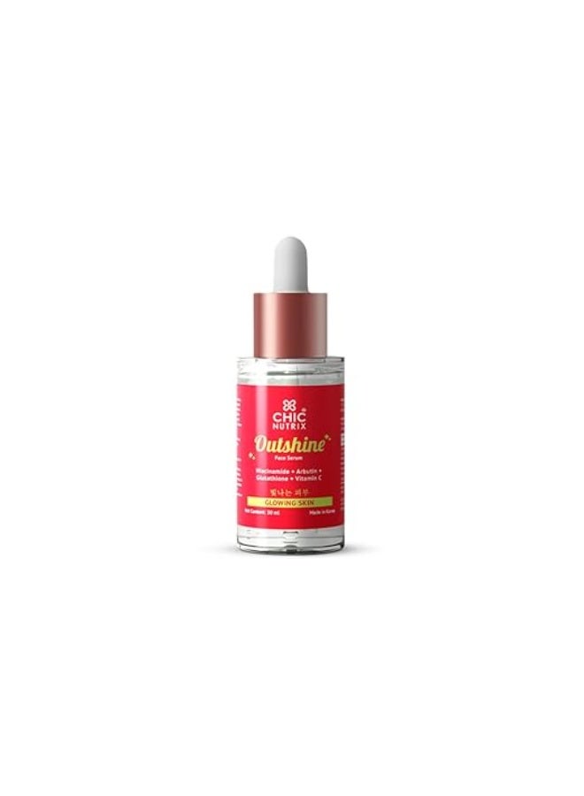 Chicnutrix Outshine – Korean Brightening Face Serum | | 5 Powerful Actives - Niacinamide, Glutathione, Vitamin C | For Pigmentation, Dark Spots & Acne Marks | For All Skin Types - Image 1