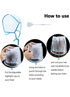 HY Home Dyeing Hair Set of 4 PCS, Highlighting Frosting Cap Highlight for Hair Cap Dye Color with Plastic Hooks Hair Coloring Salon Hairdressing Tool Kit Supplies (Blue)  - Image 3
