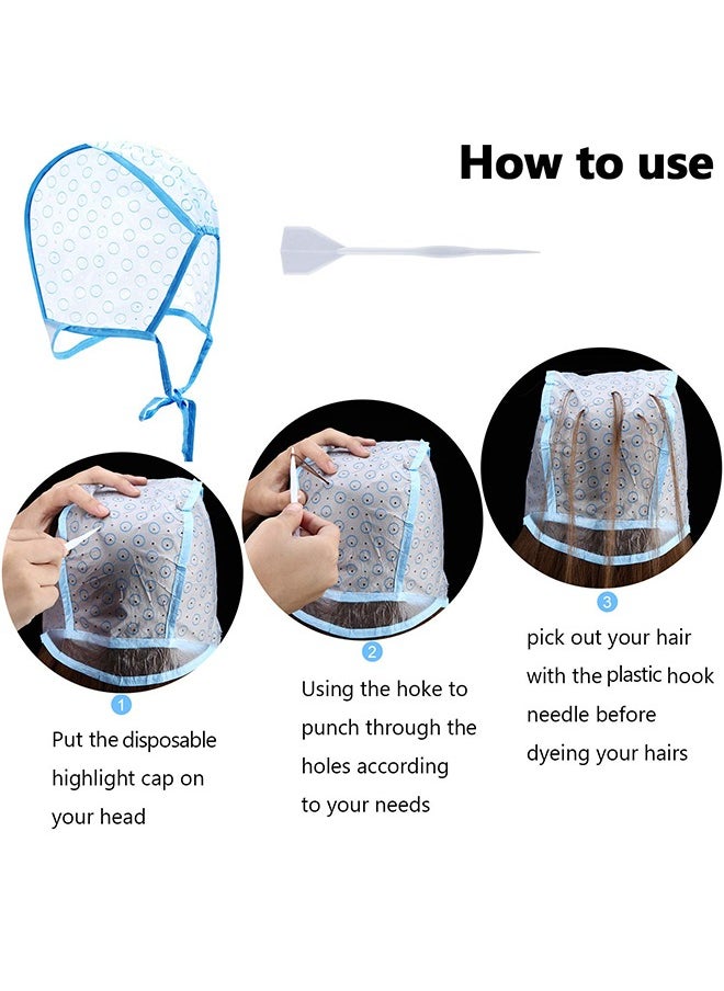HY Home Dyeing Hair Set of 4 PCS, Highlighting Frosting Cap Highlight for Hair Cap Dye Color with Plastic Hooks Hair Coloring Salon Hairdressing Tool Kit Supplies (Blue)  - Image 3