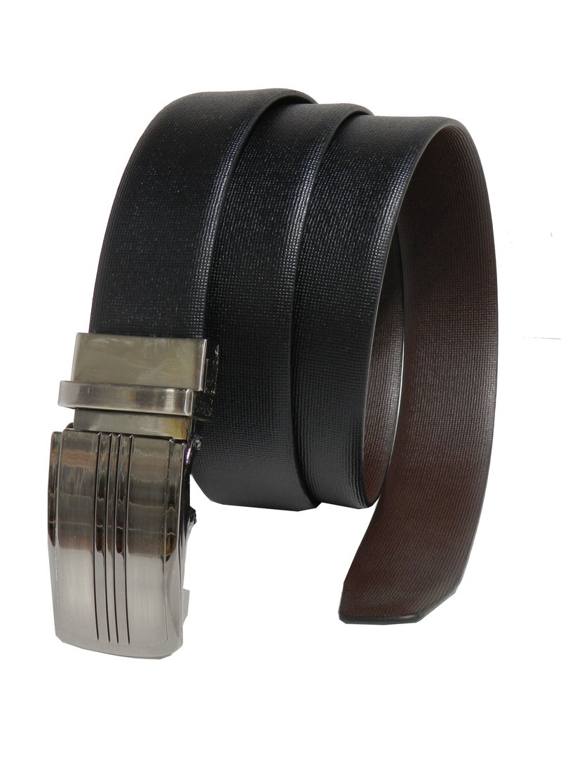 LAVERI LEATHER حزام رسمي من الجلد الطبيعي 35 مم باللونين الأسود والبني للرجال مع مشبك قفل تلقائي - Image 2