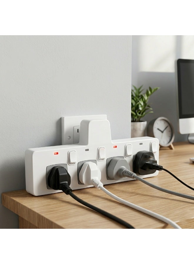 13A 4-Way Extension Lead Power Strip with USB & Type-C Ports – 3250W Surge Protected Multi-Plug Adapter – Individual Neon Switched Sockets – Flame Retardant Heavy Duty Power Hub - Image 2