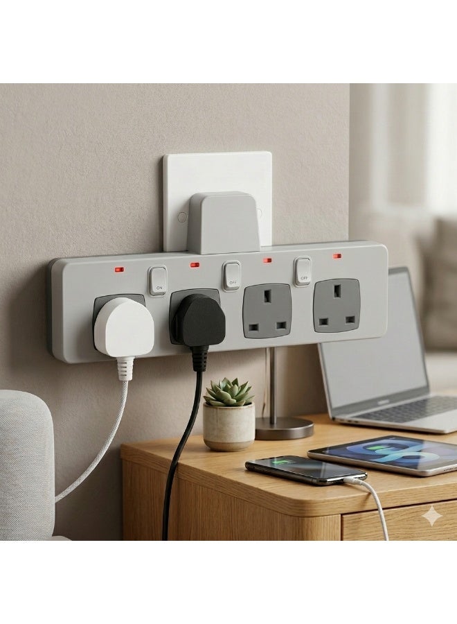 13A 4-Way Extension Lead Power Strip with USB & Type-C Ports – 3250W Surge Protected Multi-Plug Adapter – Individual Neon Switched Sockets – Flame Retardant Heavy Duty Power Hub - Image 4