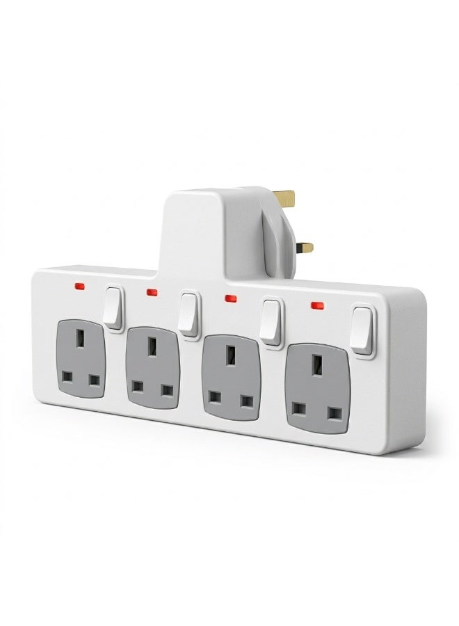 13A 4-Way Extension Lead Power Strip with USB & Type-C Ports – 3250W Surge Protected Multi-Plug Adapter – Individual Neon Switched Sockets – Flame Retardant Heavy Duty Power Hub - Image 1