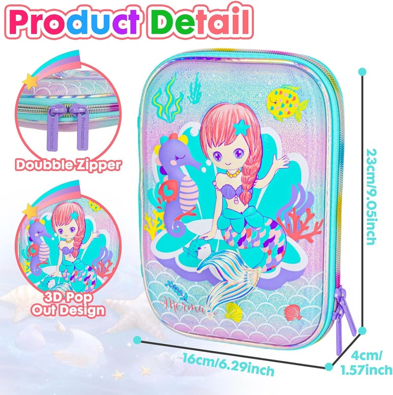 PowerKing Mermaid Pencil Case Stationery Set for Kids, 3D EVA Big Capacity Cute Pencil Pen Case Bag with Zipper Office School Storage Bag Pouch Holder Box Organizer - Image 4