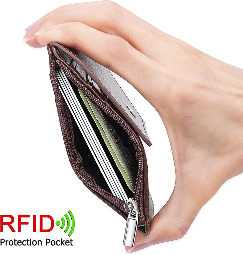 اي ال في ELV حامل الشارة مع سحاب، محفظة حامل بطاقة الهوية من جلد PU مع 5 فتحات للبطاقات، جيب حجب RFID جانبي واحد وحزام رقبة بطول 20 بوصة لبطاقة هوية المكتب، بطاقة هوية المدرسة، رخصة القيادة (بني) - Image 5
