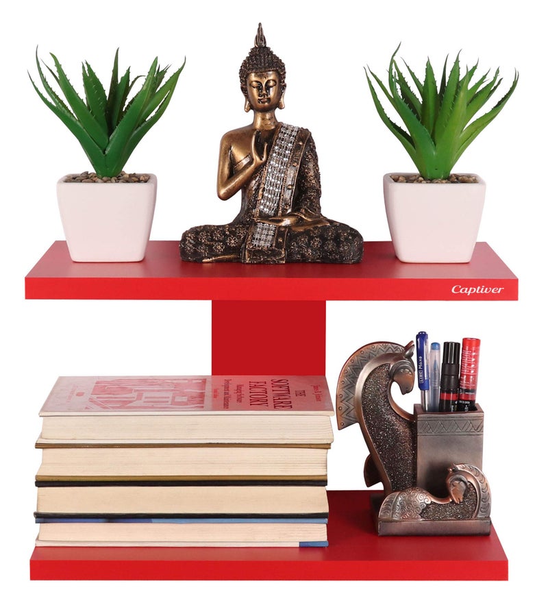 Captiver Aai Engineered Wood Wall Mounted Books Display Shelf Shelves Racks (Matte Finish Red) Multipurpose Storage Home Living Room Kitchen Office Library Organizer - Image 1