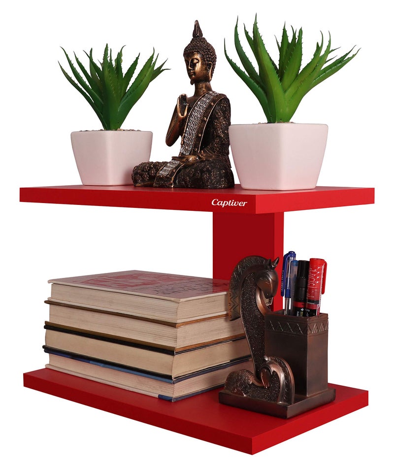 Captiver Aai Engineered Wood Wall Mounted Books Display Shelf Shelves Racks (Matte Finish Red) Multipurpose Storage Home Living Room Kitchen Office Library Organizer - Image 2