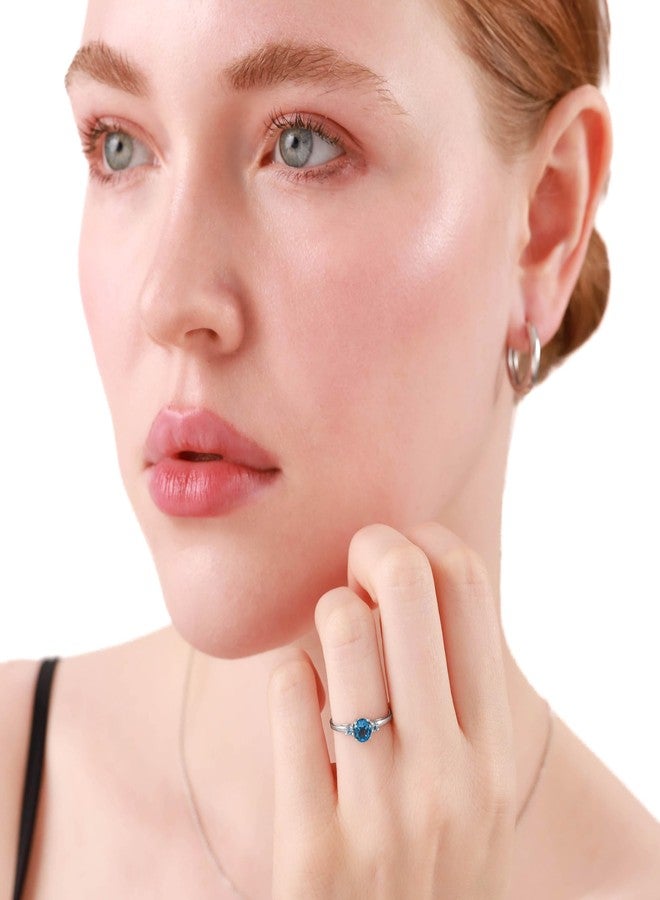 Silvershake Petite Genuine Blue Aquamarine White Gold Plated 925 Sterling Silver Ring Size 5.5 - Image 2