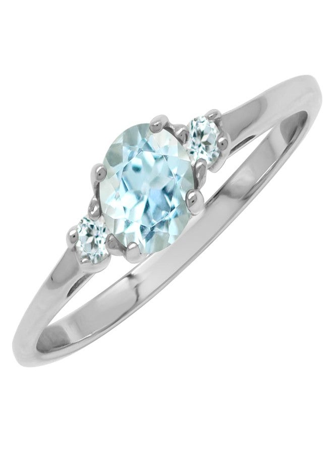 Silvershake Petite Genuine Blue Aquamarine White Gold Plated 925 Sterling Silver Ring Size 5.5 - Image 1