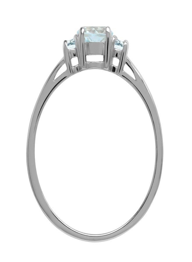 Silvershake Petite Genuine Blue Aquamarine White Gold Plated 925 Sterling Silver Ring Size 5.5 - Image 4