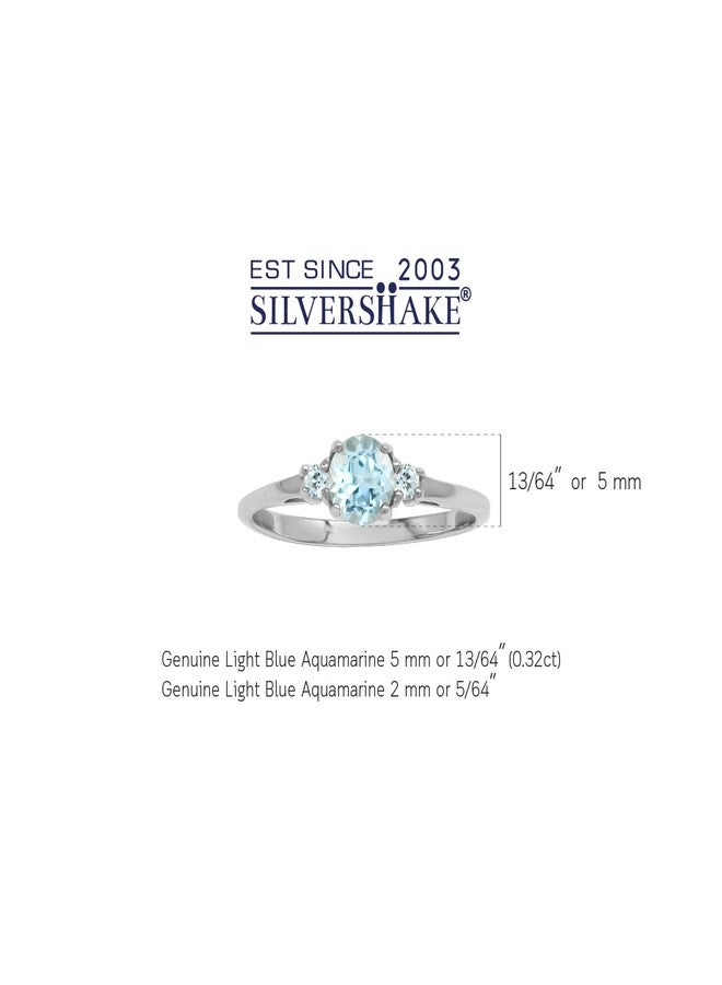 Silvershake Petite Genuine Blue Aquamarine White Gold Plated 925 Sterling Silver Ring Size 5.5 - Image 3