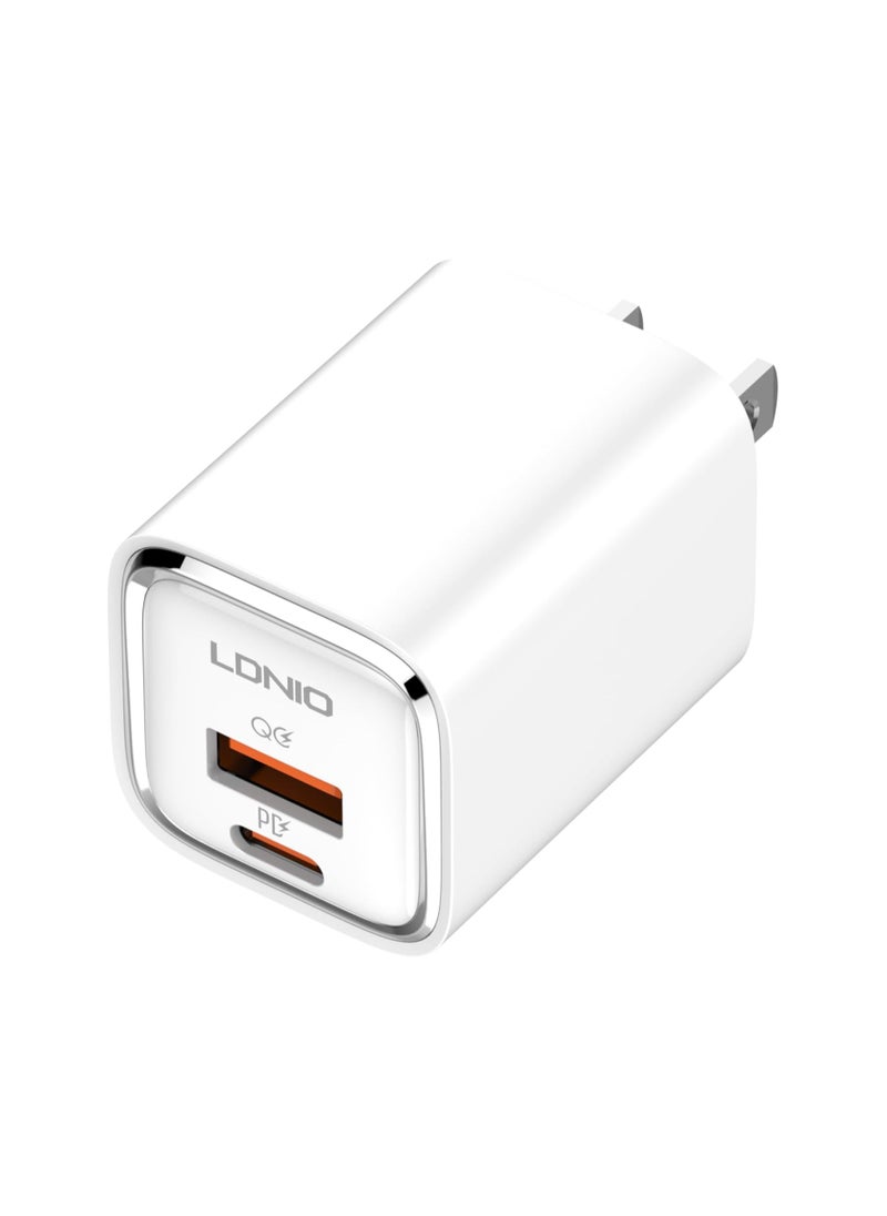 LDNIO - LDNIO A2317C Fast Wall Charger EU Plug With Cable From Type C To Lightning And USB Type C Ports 30W - White - Image 1