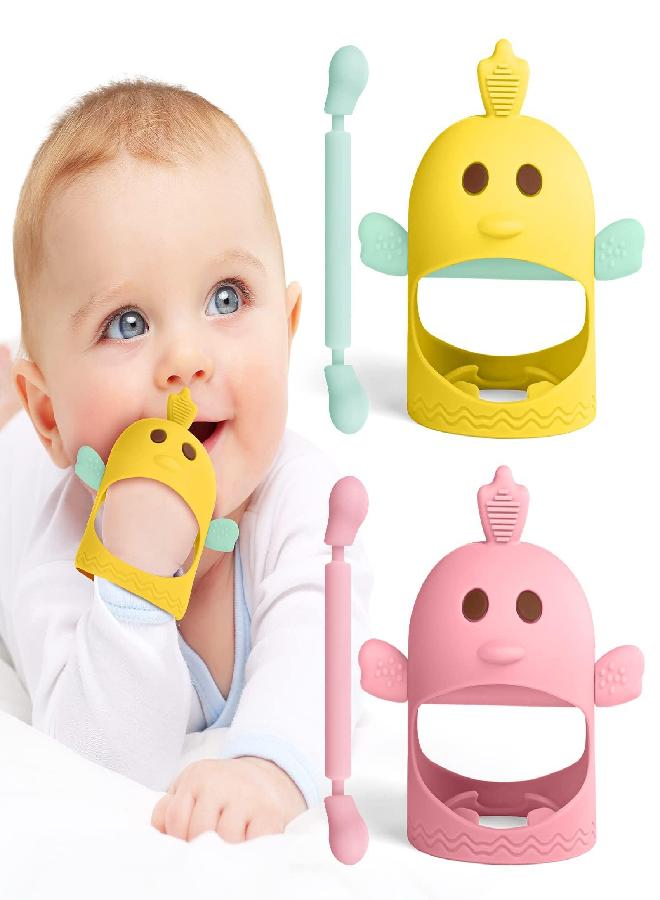 Vicloon Vicloon Baby Teething Toys, 2 Packs Silicone Baby Teether Toy for Infants 3+ Months, BPA Free Anti-Drop Silicone Mitten Teething Toy for Soothing Sore Gums, Baby Chew Toys for Sucking Needs  - Image 5