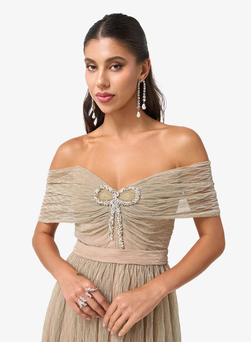 Threadz by Ajooni  Off Shoulder Sequin Maxi Dress for Women | Best Price UAE