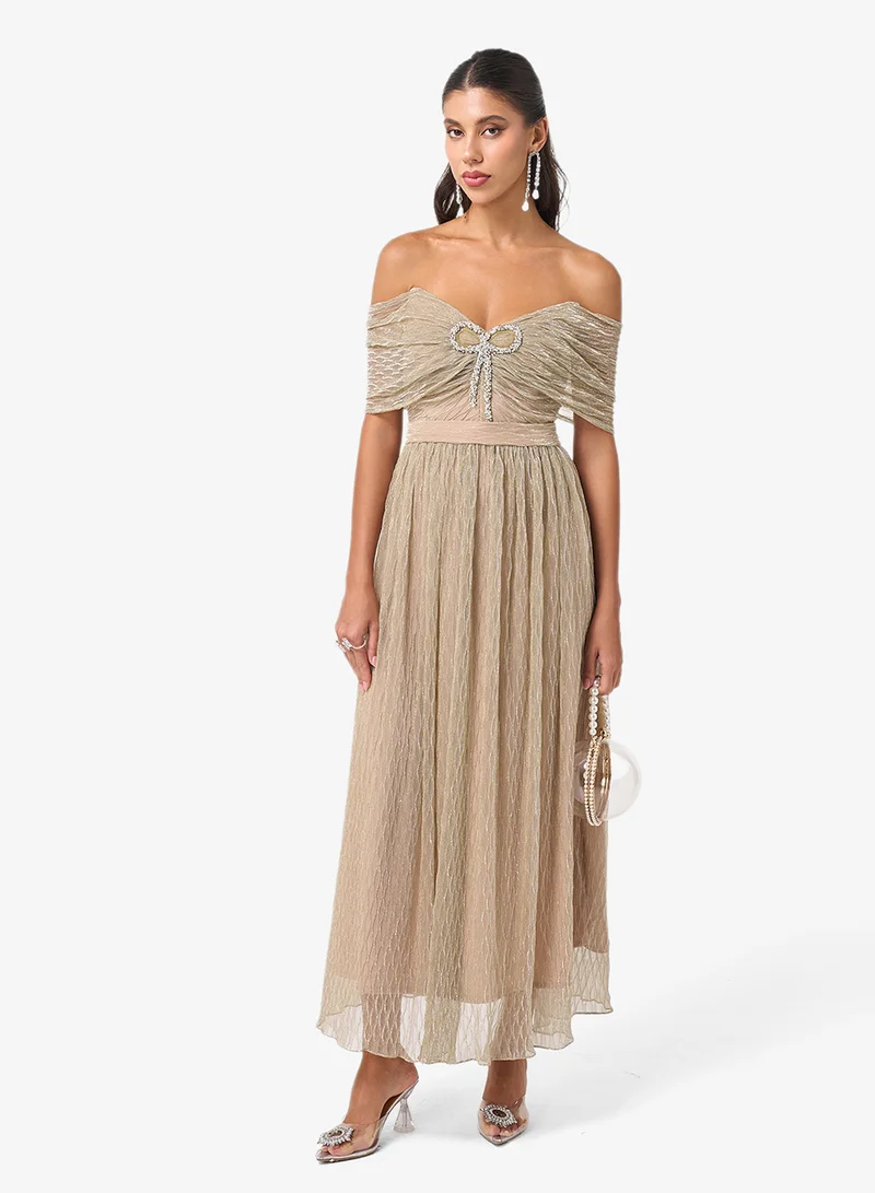 Threadz by Ajooni Off Shoulder Sequin Maxi Dress