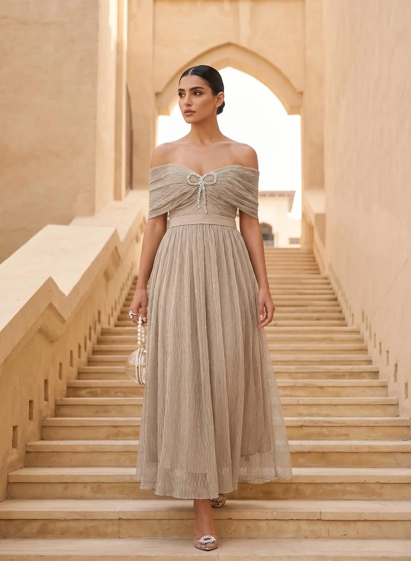 Threadz by Ajooni Off Shoulder Sequin Maxi Dress