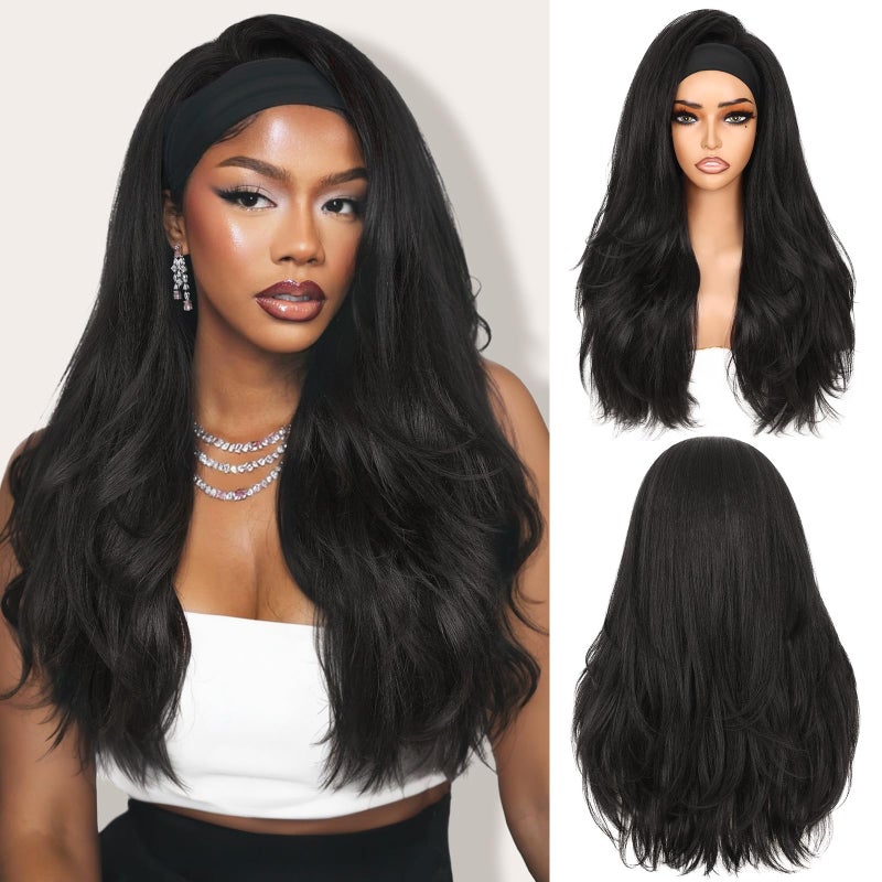 WIGNEE Yaki Curly Headband Wig Synthetic Layered Kinky Straight Half Wig Wear and Go Glueless Headband Wigs For Black Women - Image 1
