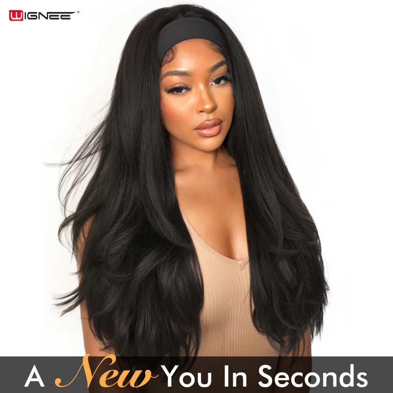 WIGNEE Yaki Curly Headband Wig Synthetic Layered Kinky Straight Half Wig Wear and Go Glueless Headband Wigs For Black Women - Image 5