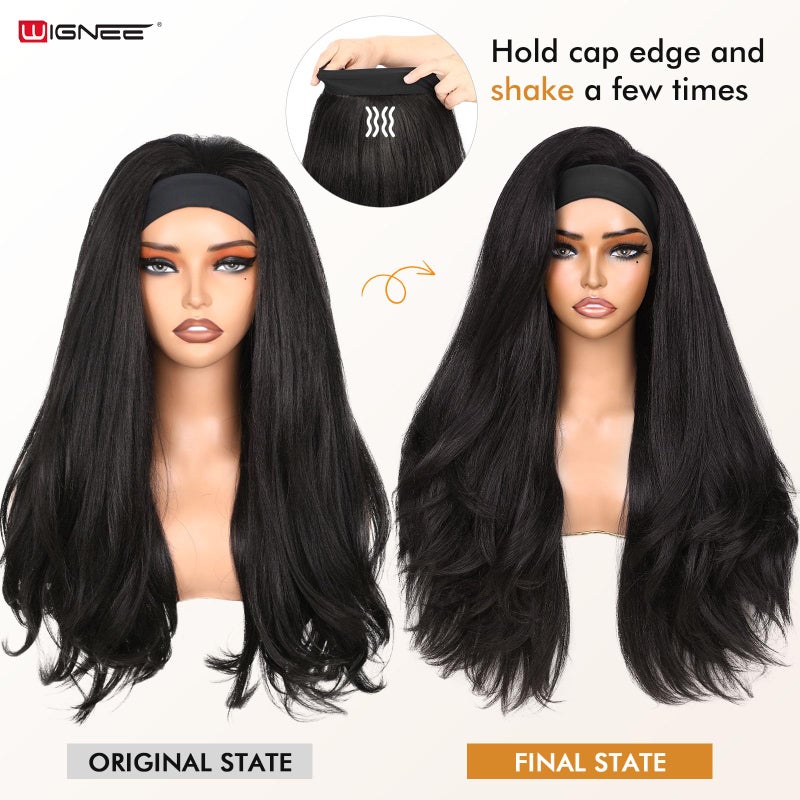 WIGNEE Yaki Curly Headband Wig Synthetic Layered Kinky Straight Half Wig Wear and Go Glueless Headband Wigs For Black Women - Image 3