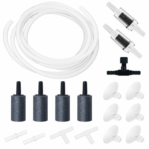 Moonorange Aquarium Air Pump Accessories Kit with Standard Tubing, 4pcs Air Stones, 2pcs Check Valves, 6pcs Suction Cups, 4pcs Connectors, T Shape Control Valve (10 Ft. Tubing Kit) - Image 1