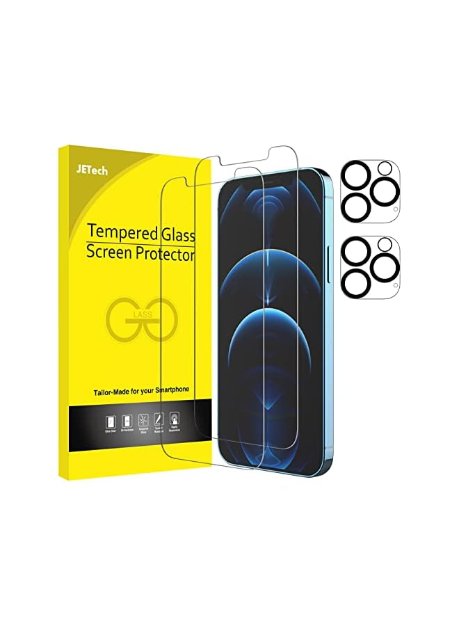 جي تيك واقي شاشة JETech لهاتف iPhone 12 Pro مقاس 6.1 بوصات مع واقي عدسة الكاميرا، طبقة من الزجاج المقسى، عبوتان لكل منهما - Image 1