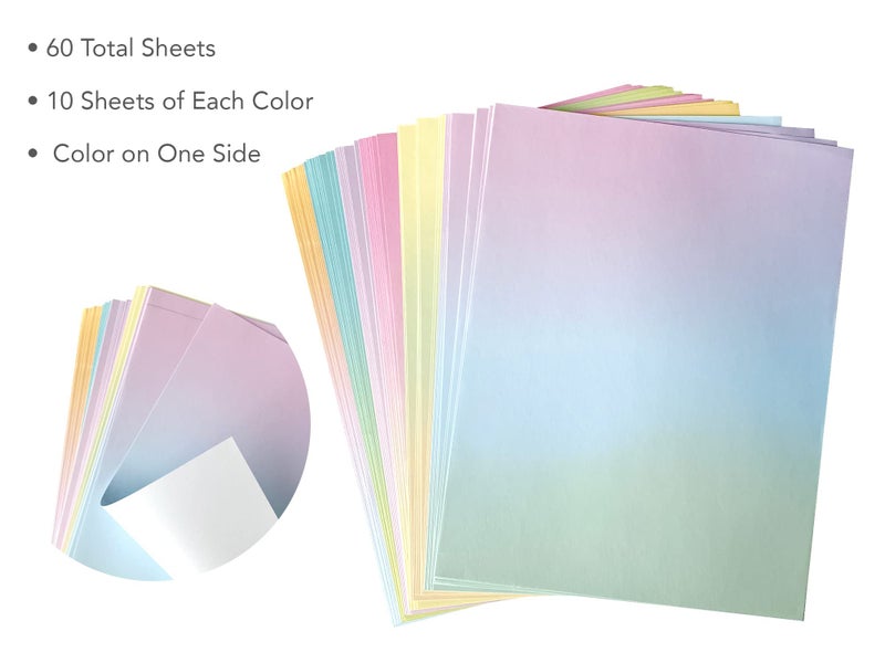 THiNKABLE Pastel Gradient Paper Stationery, Aesthetic Paper 8.5 x 11 Inches, 60 Sheets, Colorful Writing Paper, Pretty Stationary Paper, Decorative Scrapbook Paper - Image 3