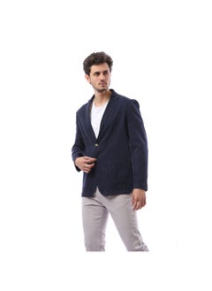 Basic Plain Notched Label Blazer -  Navy Blue