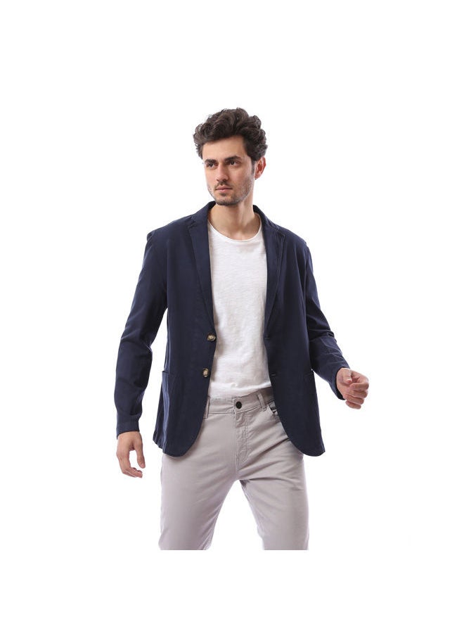 Andora - Basic Plain Notched Label Blazer -  Navy Blue - Image 1