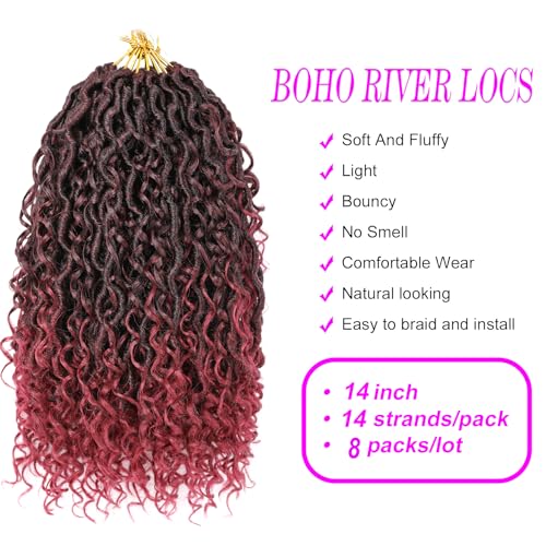 Aipin Faux Goddess Locs Crochet Hair Boho Hippie Locs Wavy Crochet With Curly Hair In Middle And Ends Braids Hair Extensions (8 Packs,14 inch, T530) - Image 2
