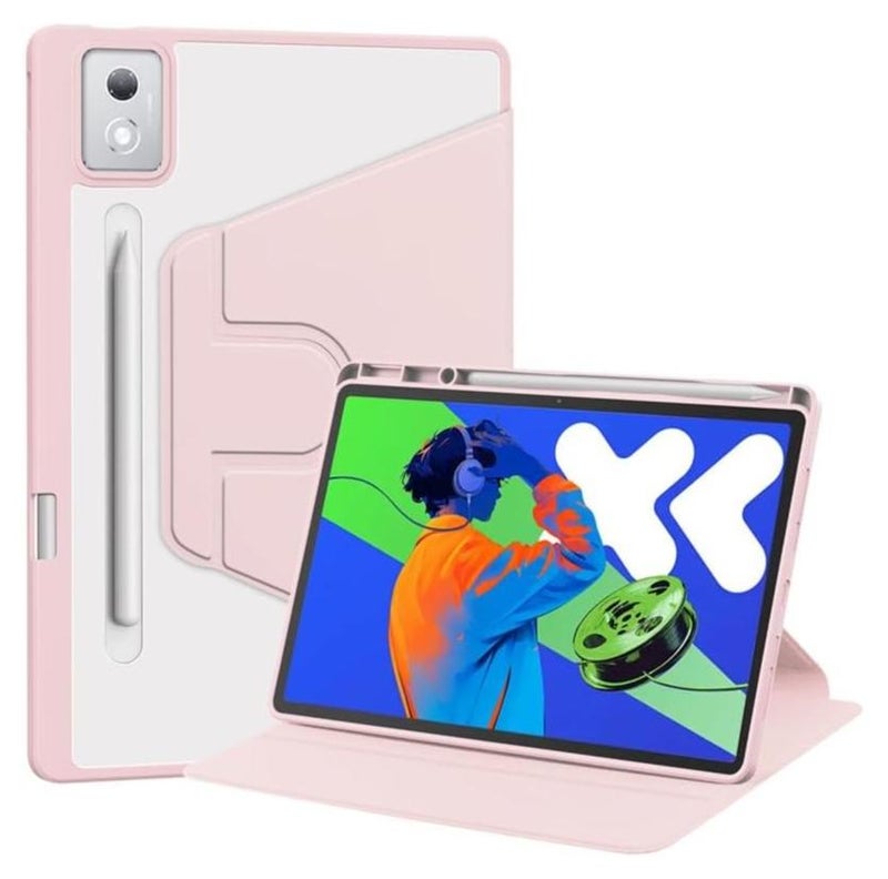 VKL Case Compatible with Lenovo Idea Tab Pro 12.7 Inch 2025,360 Degree Rotating Stand,Acrylic Transparent Rotating Protective Case,Multi-View Stand,with Pen Slot,Auto Sleep/Wake (Pink) - Image 1