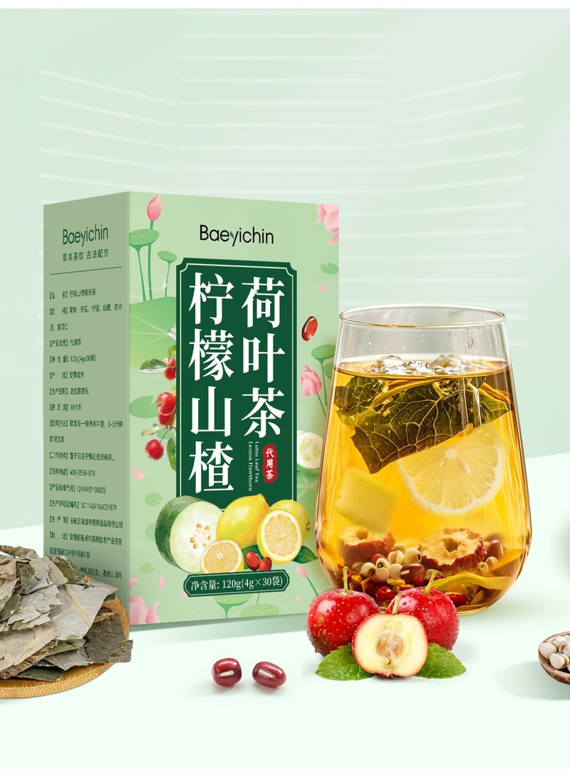 Herbal tea, a blend of traditional foods including lotus leaf tea, tea tree leaves, winter melon, lemon, hawthorn, red beans, and Job's tears, in an organic blend. Packaged herbal slimming tea. 120g (4g*30 sachets) - Image 1