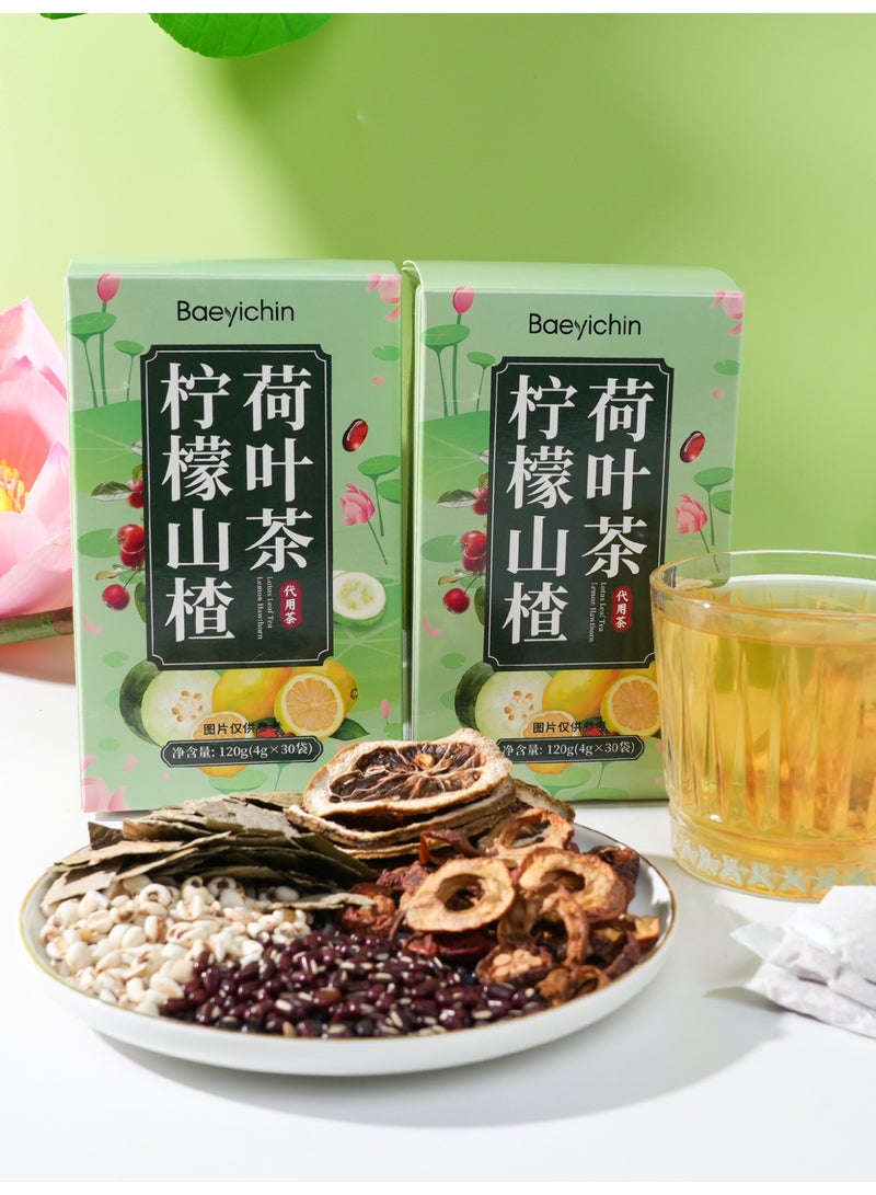 Herbal tea, a blend of traditional foods including lotus leaf tea, tea tree leaves, winter melon, lemon, hawthorn, red beans, and Job's tears, in an organic blend. Packaged herbal slimming tea. 120g (4g*30 sachets) - Image 2