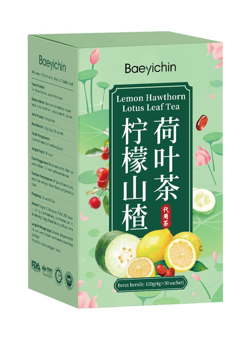 Herbal tea, a blend of traditional foods including lotus leaf tea, tea tree leaves, winter melon, lemon, hawthorn, red beans, and Job's tears, in an organic blend. Packaged herbal slimming tea. 120g (4g*30 sachets) - Image 5