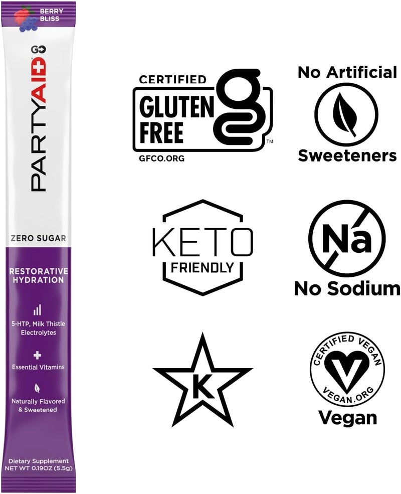 LIFEAID PARTYAID GO اشعر بالراحة الليلة وغداً صفر سكر 5HTP BComplex حليب الشوك إلكتروليتات بدون نكهات أو محليات صناعية خالي من الكافيين 14 حبة عبوة من 1 - Image 3