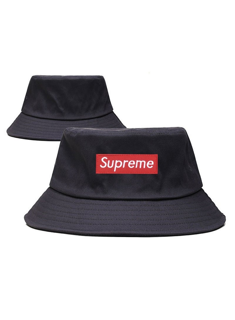 Supreme Red Box Logo Embroidered Versatile Casual Dark Grey Bucket Hat