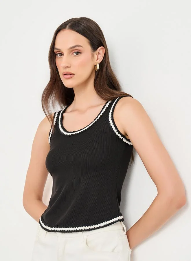 Styli Black Ribbed Tank with Contrast Trim