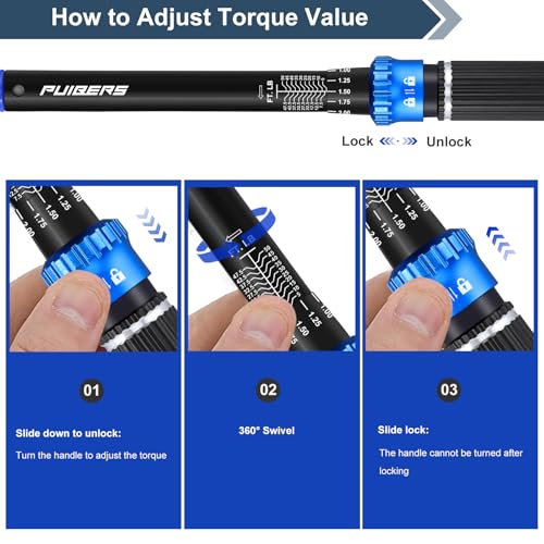 PUIBERS Torque Wrench Set 1/2 3/8 1/4 inch Drive Click, 3Pcs Torque Wrenches 10-170 FT.LB,5-50FT.LB,20-240IN.LB, Inch pound Torque Wrench with 3 Pcs Adapter for Bike,Car, Truck,Tractor - Image 5