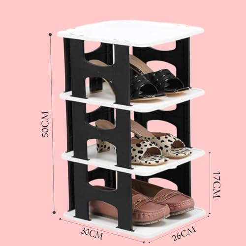 JEYANG Polypropylene 4 Tier Shoe Rack, Shoe Racks for Closet, Free-Combination Narrow Shoe Storage Organizer for Bedroom & Entryway, Space Saver Stackable Shoe Shelf,Grey (1 Pcs of 4 Tier (Black)) - Image 5