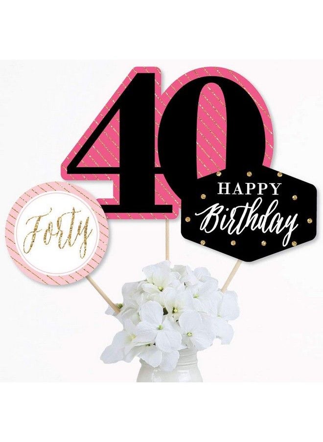 Big Dot of Happiness Chic 40Th Birthday Pink Black And Gold Birthday Party Centerpiece Sticks Table Toppers Set Of 15  - Image 3