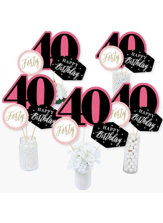 Big Dot of Happiness Chic 40Th Birthday Pink Black And Gold Birthday Party Centerpiece Sticks Table Toppers Set Of 15  - Image 2